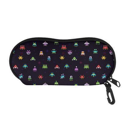Pixel UFO Aliens Pattern Print Glasses Case