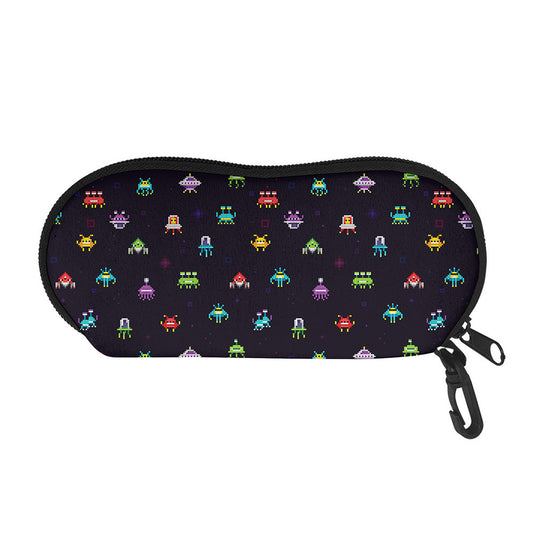 Pixel UFO Aliens Pattern Print Glasses Case