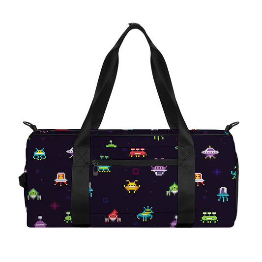 Pixel UFO Aliens Pattern Print Gym Bag