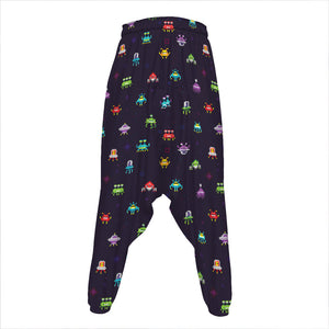 Pixel UFO Aliens Pattern Print Hammer Pants