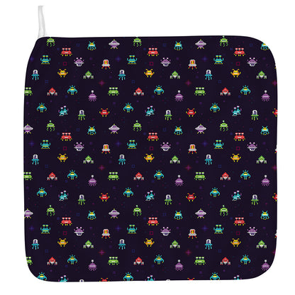 Pixel UFO Aliens Pattern Print Hand Towel