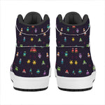 Pixel UFO Aliens Pattern Print High Top Leather Sneakers