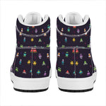 Pixel UFO Aliens Pattern Print High Top Leather Sneakers