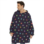 Pixel UFO Aliens Pattern Print Hoodie Blanket