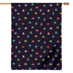 Pixel UFO Aliens Pattern Print House Flag