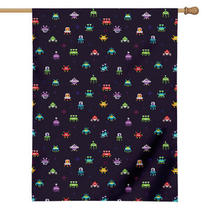 Pixel UFO Aliens Pattern Print House Flag