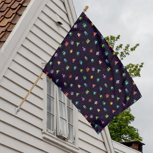 Pixel UFO Aliens Pattern Print House Flag