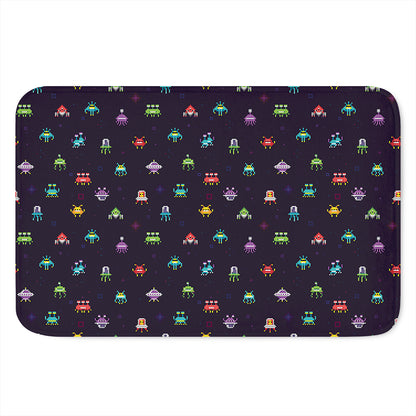Pixel UFO Aliens Pattern Print Indoor Door Mat