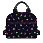 Pixel UFO Aliens Pattern Print Insulated Lunch Bag