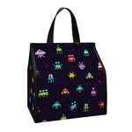 Pixel UFO Aliens Pattern Print Insulated Lunch Tote