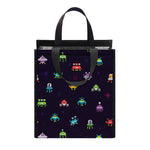 Pixel UFO Aliens Pattern Print Insulated Lunch Tote