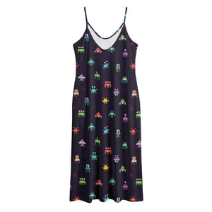 Pixel UFO Aliens Pattern Print Jersey Midi Cami Dress