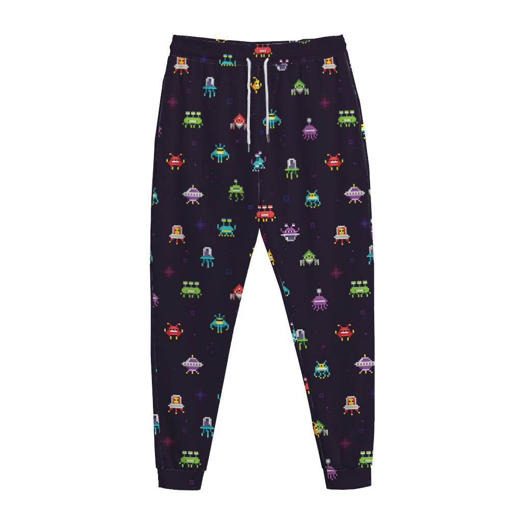 Pixel UFO Aliens Pattern Print Jogger Pants