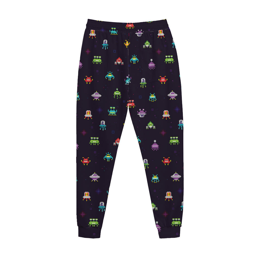 Pixel UFO Aliens Pattern Print Jogger Pants