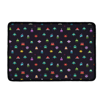 Pixel UFO Aliens Pattern Print Kitchen Mat