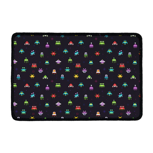 Pixel UFO Aliens Pattern Print Kitchen Mat