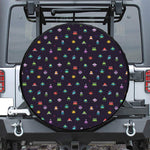Pixel UFO Aliens Pattern Print Leather Spare Tire Cover