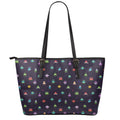 Pixel UFO Aliens Pattern Print Leather Tote Bag With Zipper