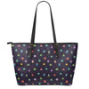 Pixel UFO Aliens Pattern Print Leather Tote Bag