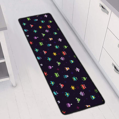 Pixel UFO Aliens Pattern Print Long Kitchen Mat