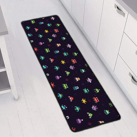 Pixel UFO Aliens Pattern Print Long Kitchen Mat