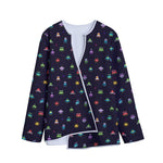 Pixel UFO Aliens Pattern Print Long Sleeve Short Coat