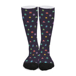 Pixel UFO Aliens Pattern Print Long Socks