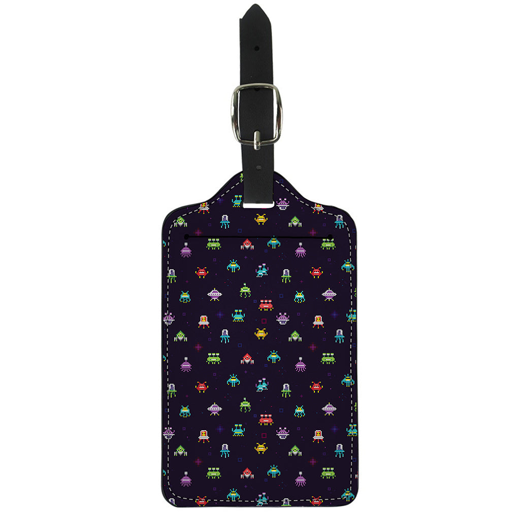 Pixel UFO Aliens Pattern Print Luggage Tag