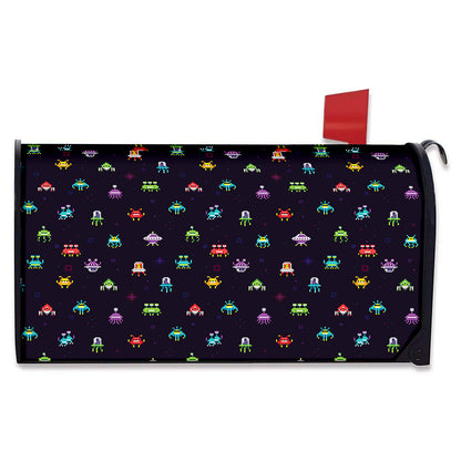 Pixel UFO Aliens Pattern Print Mailbox Cover