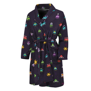 Pixel UFO Aliens Pattern Print Men's Bathrobe