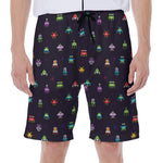 Pixel UFO Aliens Pattern Print Men's Beach Shorts