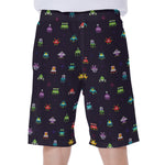Pixel UFO Aliens Pattern Print Men's Beach Shorts