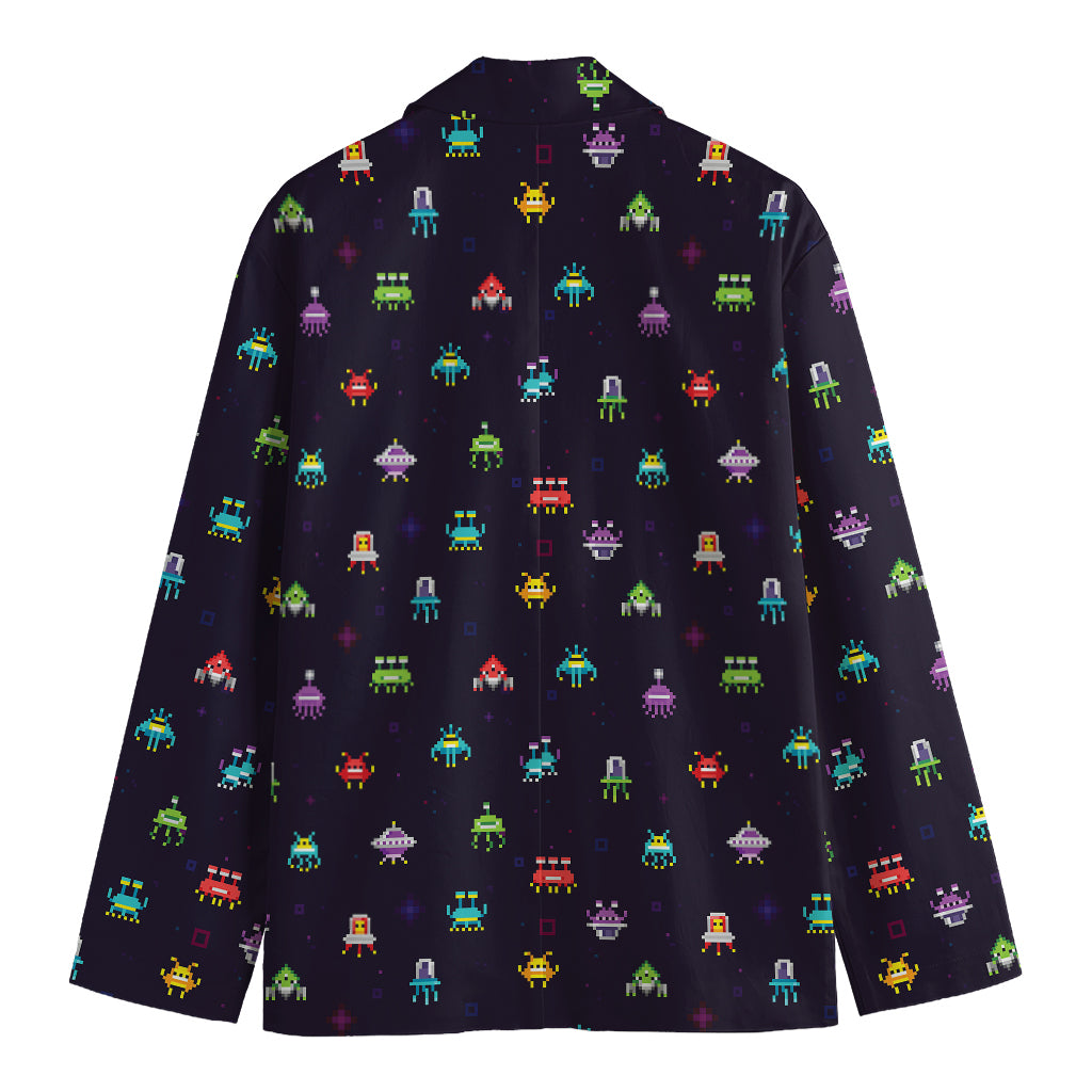 Pixel UFO Aliens Pattern Print Men's Blazer