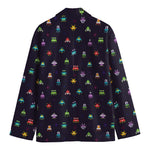 Pixel UFO Aliens Pattern Print Men's Blazer