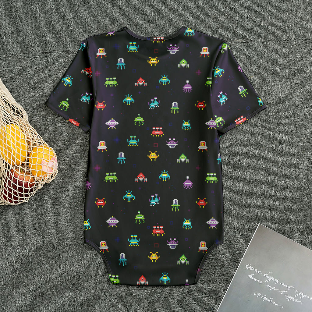 Pixel UFO Aliens Pattern Print Men's Bodysuit