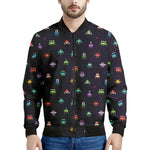 Pixel UFO Aliens Pattern Print Men's Bomber Jacket