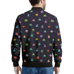 Pixel UFO Aliens Pattern Print Men's Bomber Jacket