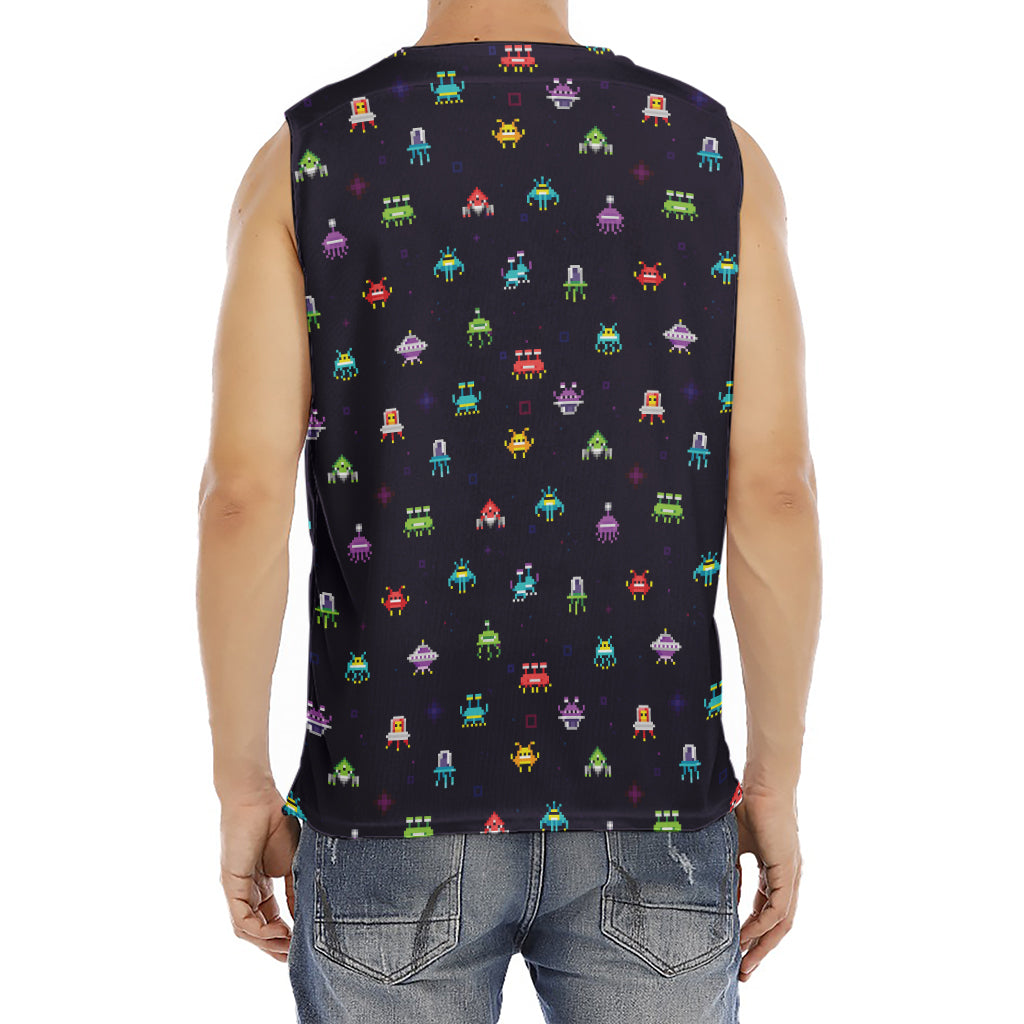 Pixel UFO Aliens Pattern Print Men's Fitness Tank Top