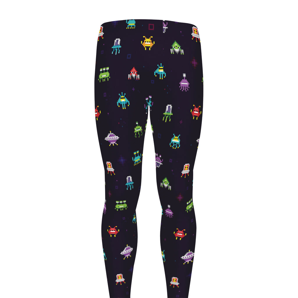Pixel UFO Aliens Pattern Print Men's leggings