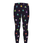 Pixel UFO Aliens Pattern Print Men's leggings