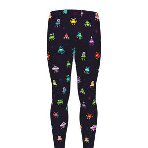 Pixel UFO Aliens Pattern Print Men's leggings