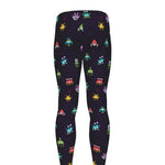 Pixel UFO Aliens Pattern Print Men's leggings