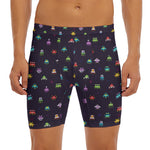 Pixel UFO Aliens Pattern Print Men's Long Boxer Briefs
