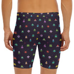 Pixel UFO Aliens Pattern Print Men's Long Boxer Briefs