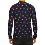 Pixel UFO Aliens Pattern Print Men's Long Sleeve Rash Guard