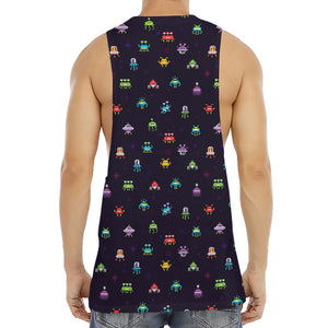 Pixel UFO Aliens Pattern Print Men's Muscle Tank Top