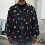 Pixel UFO Aliens Pattern Print Men's Shirt Jacket