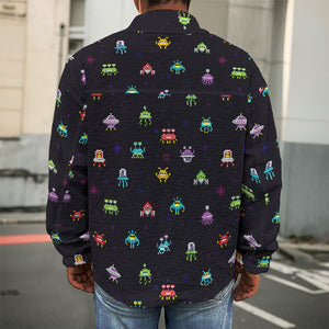 Pixel UFO Aliens Pattern Print Men's Shirt Jacket