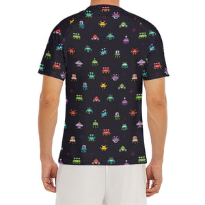 Pixel UFO Aliens Pattern Print Men's Short Sleeve Rash Guard