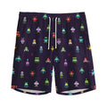 Pixel UFO Aliens Pattern Print Men's Athletic Shorts